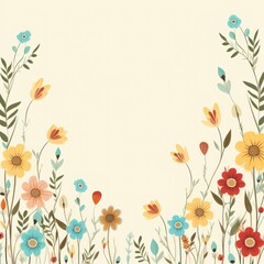 Fototapeta na wymiar cute cartoon flower border on a light gold background, vector, clean