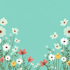 Fototapeta na wymiar cute cartoon flower border on a light green background, vector, clean