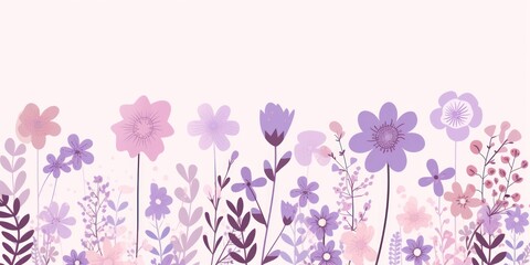 cute cartoon flower border on a light lavender background, vector, clean