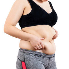 Woman holding her own belly fat.
