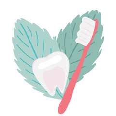 Oral care dentist tools brush and tooth with mint