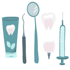 Dental tools green colours flat design