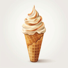 Ice cream wafer cone in cream swirl. 3d realistic icon