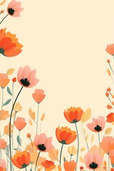 cute cartoon flower border on a light orange background, vector, clean