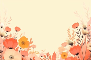 Obraz na płótnie Canvas cute cartoon flower border on a light orange background, vector, clean