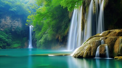 The view of the waterfall is very beautiful