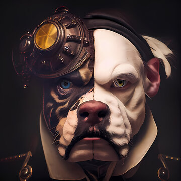 photo a strong serious man with the head of an english bulldog steampunk style made with