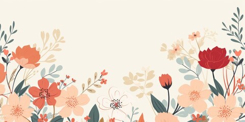 cute cartoon flower border on a light platinum background, vector, clean