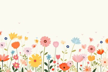 Obraz na płótnie Canvas cute cartoon flower border on a light platinum background, vector, clean