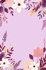 Fototapeta na wymiar cute cartoon flower border on a light plum background, vector, clean 