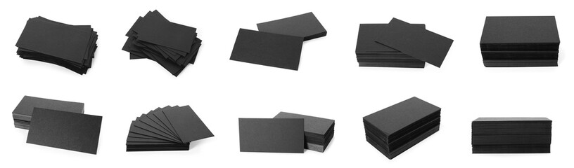 Many black business cards isolated on white