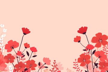 cute cartoon flower border on a light red background, vector, clean 