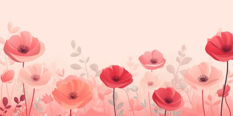 cute cartoon flower border on a light red background, vector, clean 