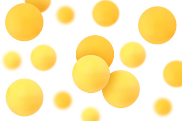 Many table tennis balls falling on white background