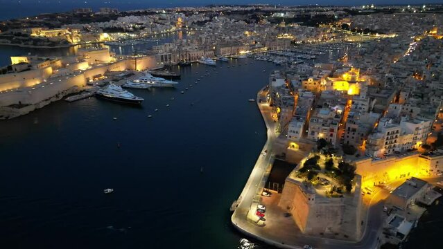 view of the city of night Valetta, Malta