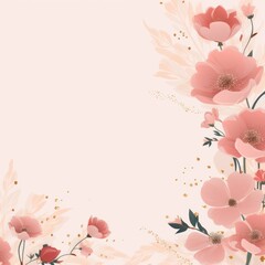 Fototapeta na wymiar cute cartoon flower border on a light rose gold background, vector, clean 