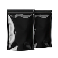 black aluminum foil package bag mock-up template Isolated on a transparent background. PNG cutout or clipping path.