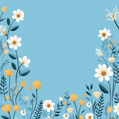 Obraz na płótnie Canvas cute cartoon flower border on a light sapphire background, vector, clean