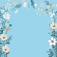 Naklejka na ściany i meble cute cartoon flower border on a light sapphire background, vector, clean