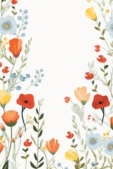 cute cartoon flower border on a light silver background, vector, clean