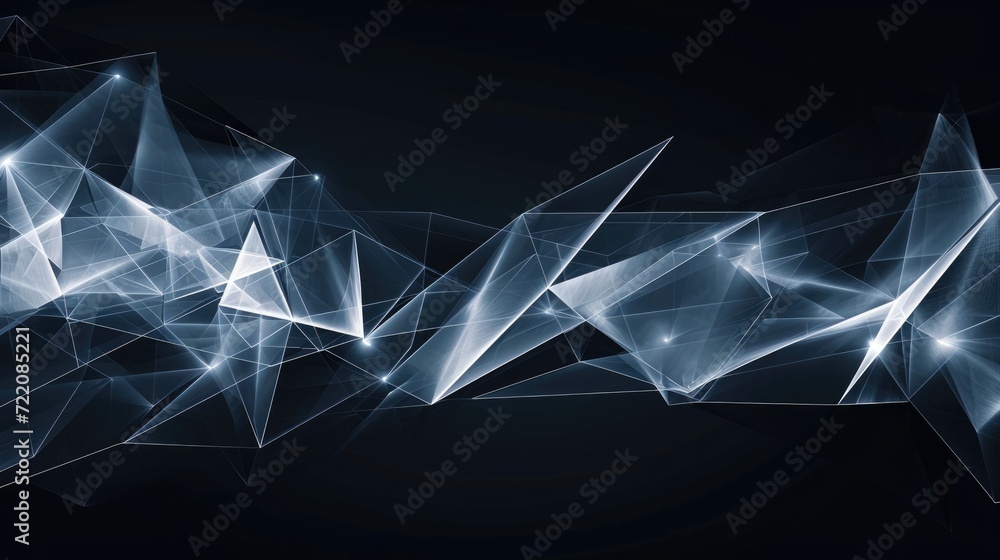 Poster abstract network of connected lines and polygons on dark background