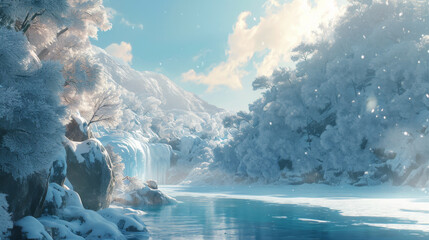 The frozen water on an island.