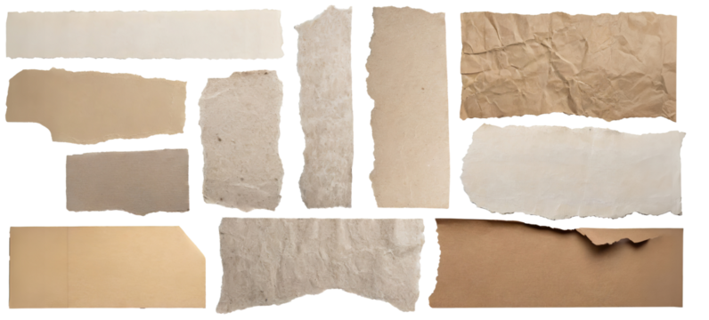 various torn plain paper collection , empty space , copy space for text and design ,isolated on transparent ,background with clipping path, cut-out. 