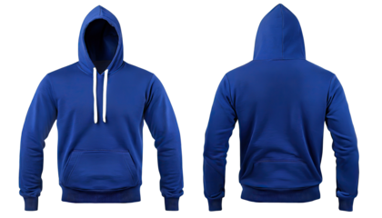 blank blue male hoodie sweatshirt long sleeve with clipping path, men's hoodie with hood for your design mockup for print, on a transparent background. template for winter clothes.
