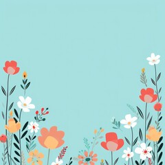 Fototapeta na wymiar cute cartoon flower border on a light turquoise background, vector, clean