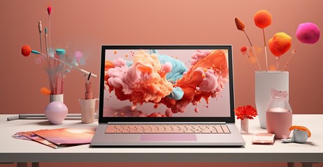 Laptop with Flowing Colorful Abstract Art