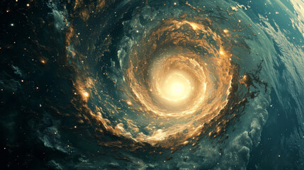 A spiral galaxy with stars in the circle.