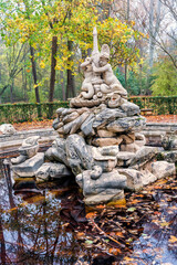 Swans fountain in Prince Gardens of Aranjuez. Madrid. Spain. Europe.