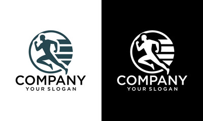 Running Man abstract Delivery Sport Fitness Logo design vector template ribbon geometric style.