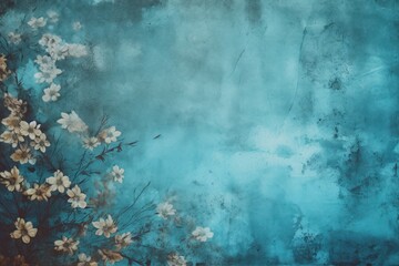 cyan abstract floral background with natural grunge textures
