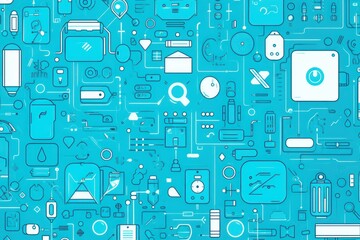 Fototapeta na wymiar Cyan abstract technology background using tech devices and icons 