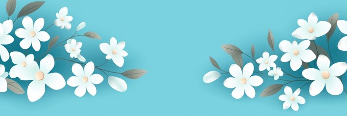 Cyan-blue vector illustration cute aesthetic old ivory paper with cute ivory flowers