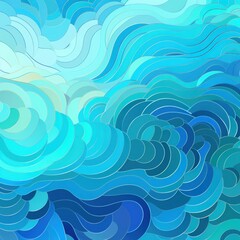 Cyan-blue gradient colorful geometric abstract circles and waves pattern background