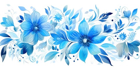 Fototapeta na wymiar Cyan-blue several pattern flower, sketch, illust, abstract watercolor