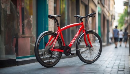 Fototapeta na wymiar Red biecycle in a street.