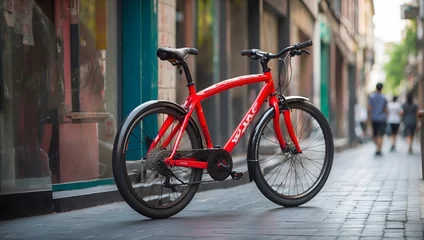 Foto op Canvas Red biecycle in a street. © Malik