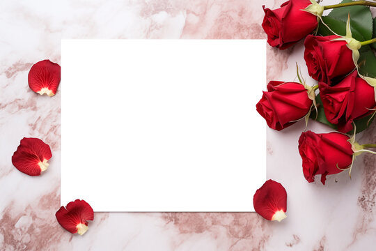 Blank floral mockup with  roses for wedding invitation, birthday,  or save the date card with copy space
