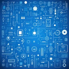 Electric blue abstract technology background using tech devices and icons