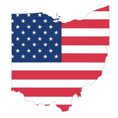 Outline of a map of the U.S. state of Ohio with a flag
