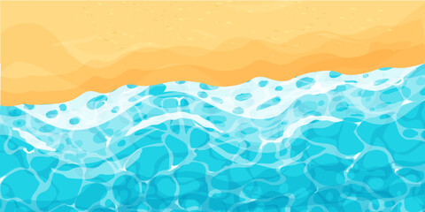 Beach with sand water ripple surface with sunlight reflections in cartoon style, game texture top view. Beach, ocean clean and deep water.