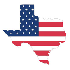 Outline of a map of the U.S. state of Texas with a flag