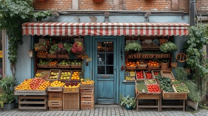 shop with vegetables and fruits interior