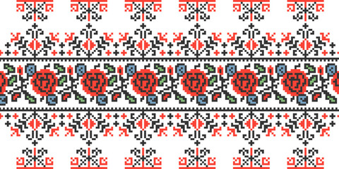 Ukrainian ornament on a white background, pixel art