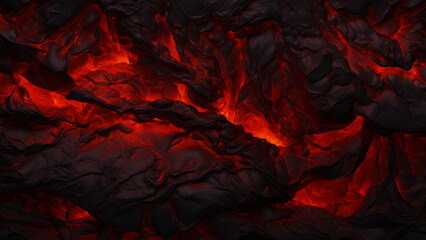 Molten lava flows with intense heat creating a dynamic and textured red and black landscape, nature concept - obrazy, fototapety, plakaty