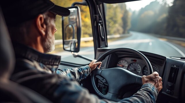 Truck Driver Behind The Wheel