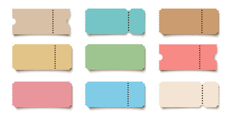 Realistic color paper blank tickets set